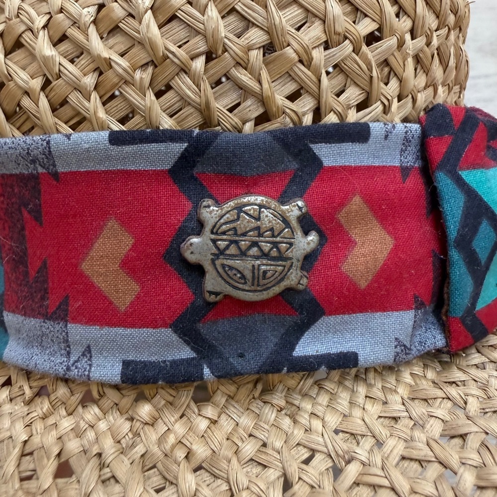 Vintage Southwestern Straw Boater Sun Hat Wide Brim Boho Charms Small 21in - Picture 8 of 13